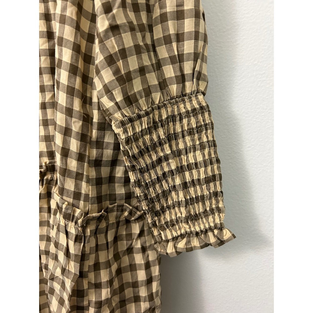 Talulah‎ Womens Brown Gingham Tiered Babydoll Mini Dress Smocked Long Sleeve M - Picture 3 of 12